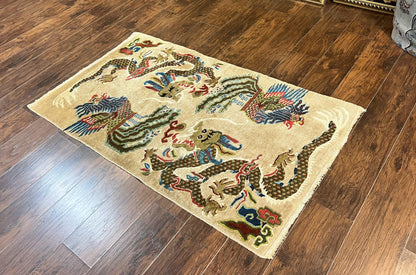 Peking Rug Handmade Wool Antique Chinese Oriental Carpet With Dragon Motifs