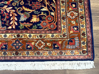 Indo Persian Sarouk Rug 4x6, Blue and Rust Red