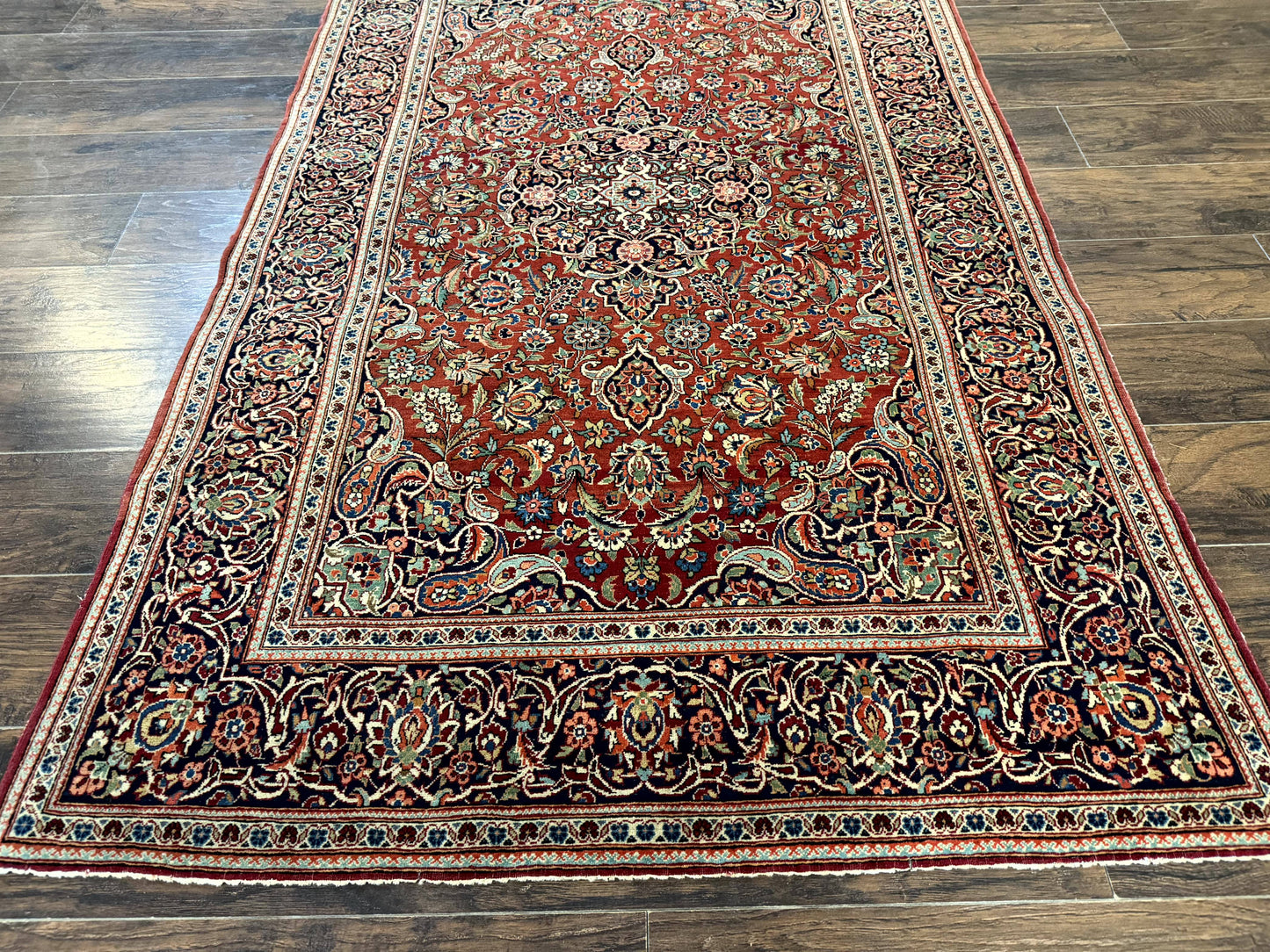 Persian Kashan Rug 4x7 Red Navy Floral Antique Carpet Elegant Medallion Design
