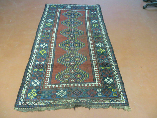 Antique 1920s Caucasian Karabagh Rug Ganjeh Talesh Wool Hand Woven 3 By 6 Feet