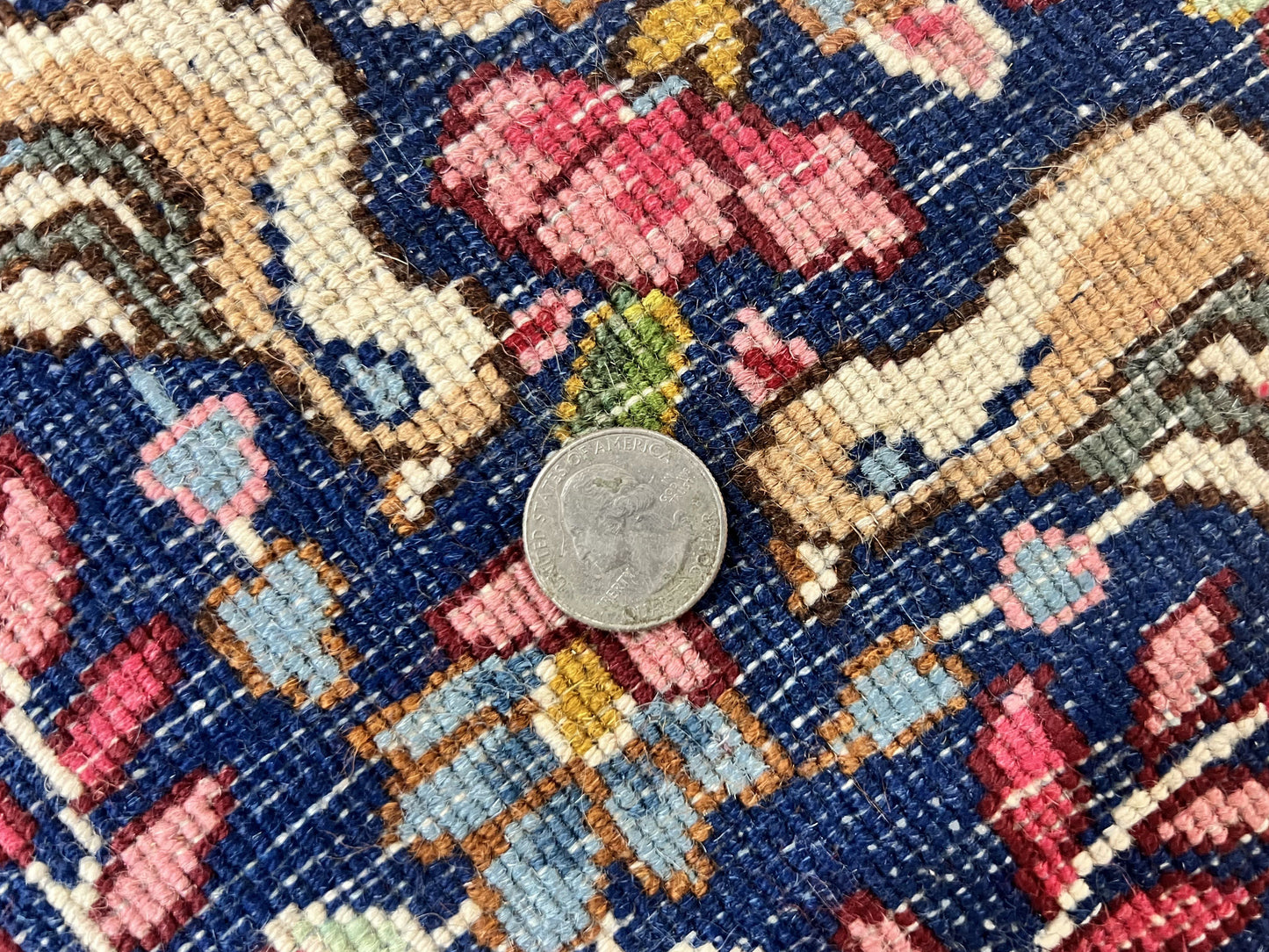 Persian Kirman Rug 6x9, Floral Medallion Vintage Wool Handmade Carpet 6 x 9, Animal Pictorials Birds, Semi Antique, Navy Blue, Millefleur