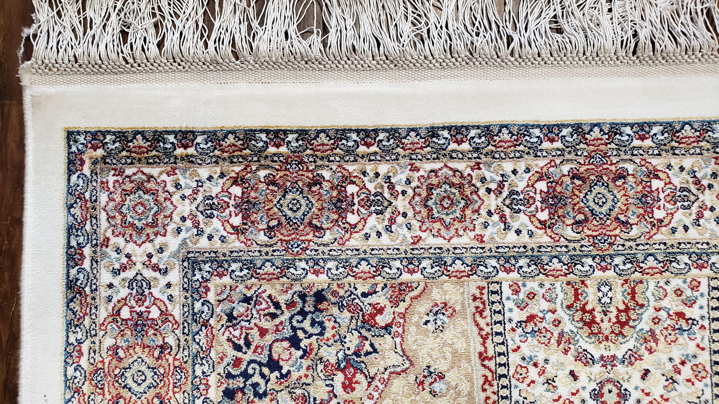 Turkish Silk Rug Beige and Cream 3x5 Ft Soft Accent Bamboo Silk Persian Design