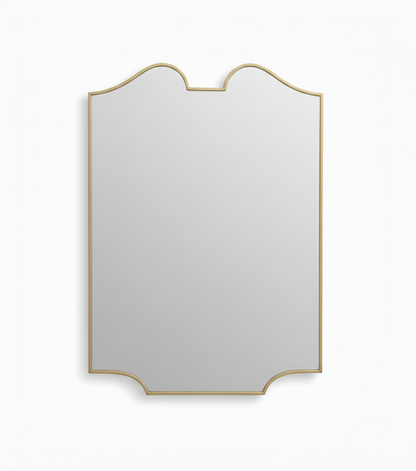 Twin-curve crest brass wall mirror isolated on white background