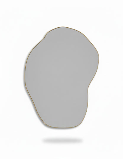 Drift Pebble Mirror isolated on white background with brass frame
