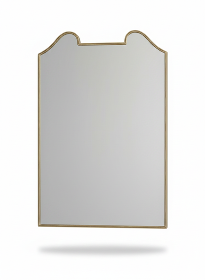 Double arch crest brass wall mirror isolated on white background