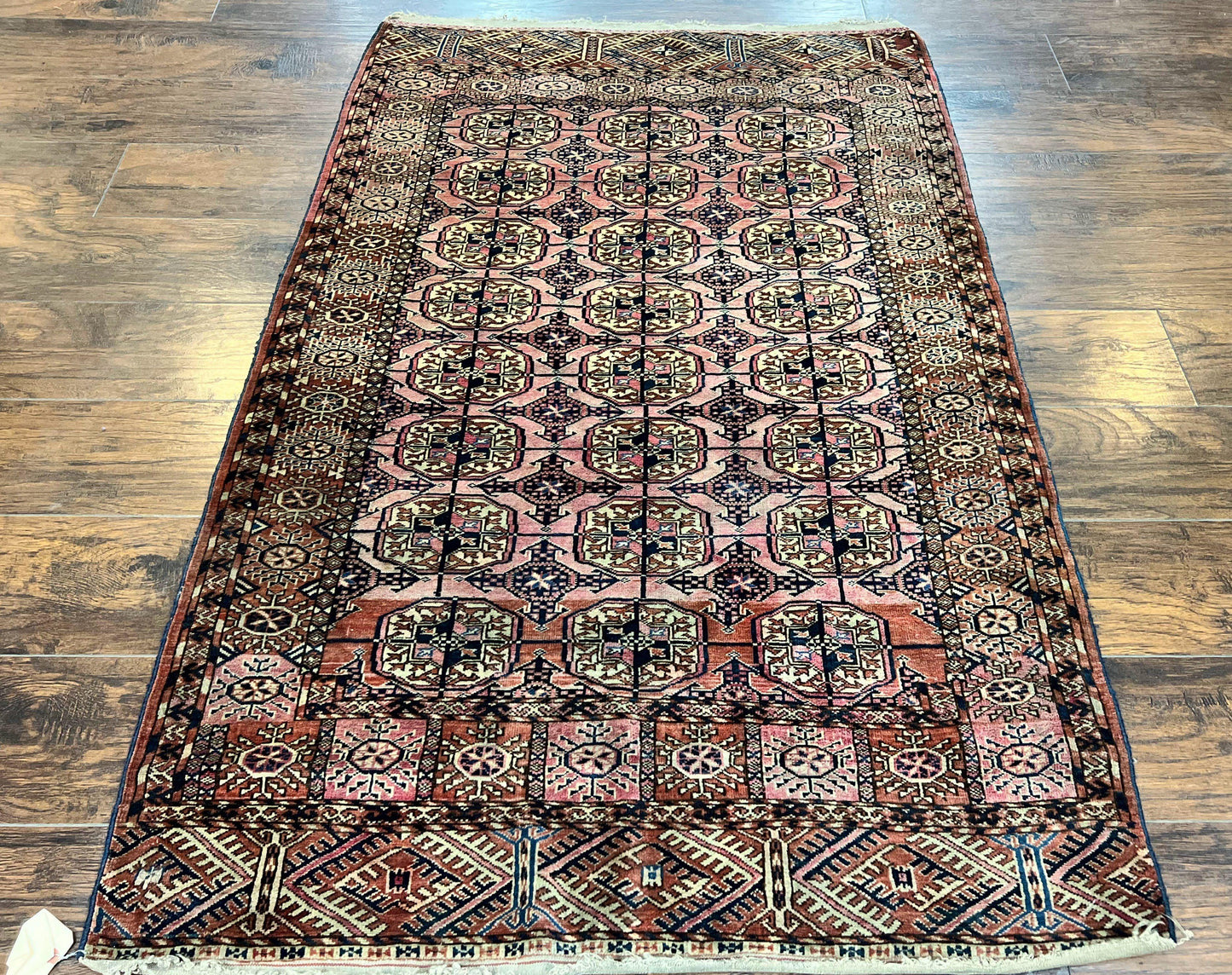 Persian Turkoman Rug 4x6 Hand Knotted Wool Bokhara Carpet