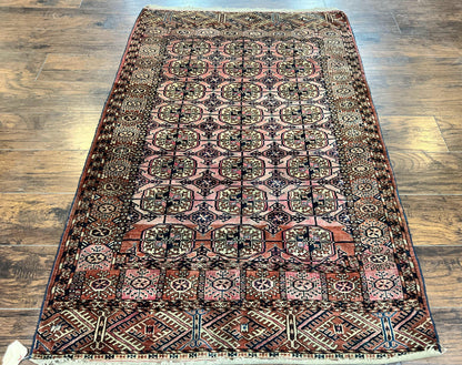 Persian Turkoman Rug 4x6 Hand Knotted Wool Bokhara Carpet