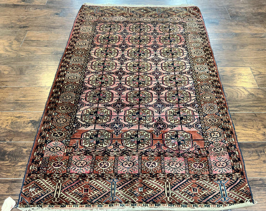 Persian Turkoman Rug 4x6 Hand Knotted Wool Bokhara Carpet