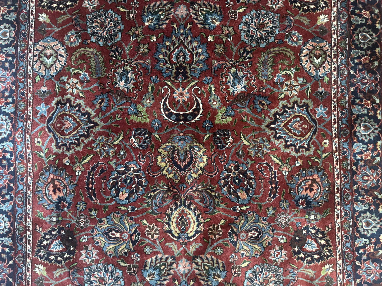 Indo Persian Rug 5x7 Vintage Floral Carpet Burgundy Navy Blue Handmade Wool