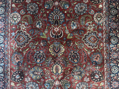 Indo Persian Rug 5x7 Vintage Floral Carpet Burgundy Navy Blue Handmade Wool