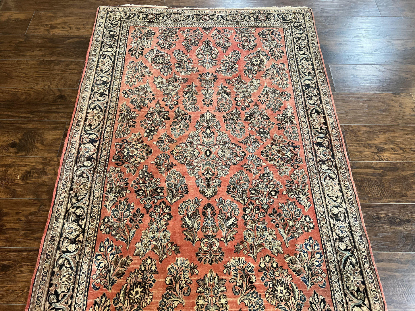 Antique Persian Sarouk Rug 4x7, Hand Knotted Wool Red Persian Carpet, Floral, Fine 300 KPSI