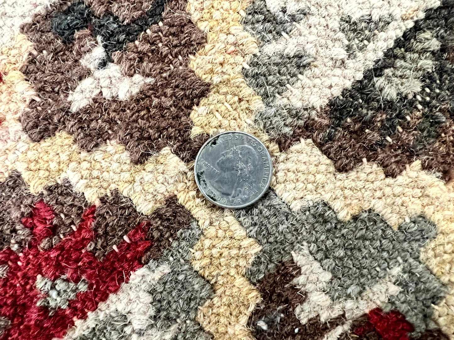 Indian Kilim Rug 6x6 Square Flatweave Wool Carpet Vintage Handmade Red