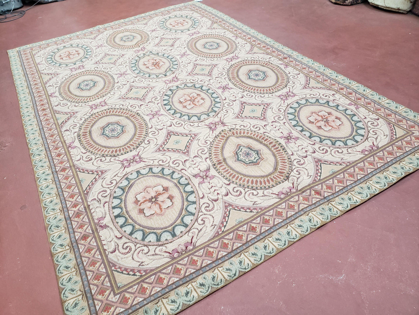 Handmade Needlepoint Rug 6x9 Flatweave Victorian Elegant Living Room Decor