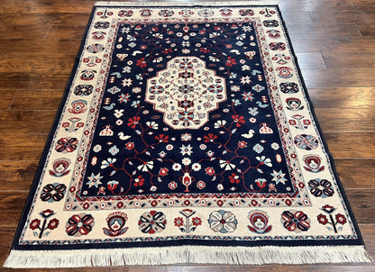 Power Loomed Rug Belgium 5.6 x 7 Navy Ivory Heriz Vintage Oriental Carpet