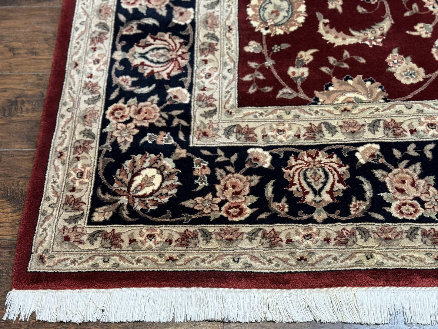 Maroon Persian Area Rug 8x10, Floral Allover, Pak Persian, Wool and Silk Highlights, Traditional Oriental Carpet