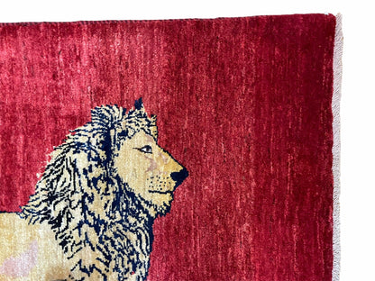 Handmade Hand Knotted Wool Rug Lion Pictorial 3x5 Vintage New