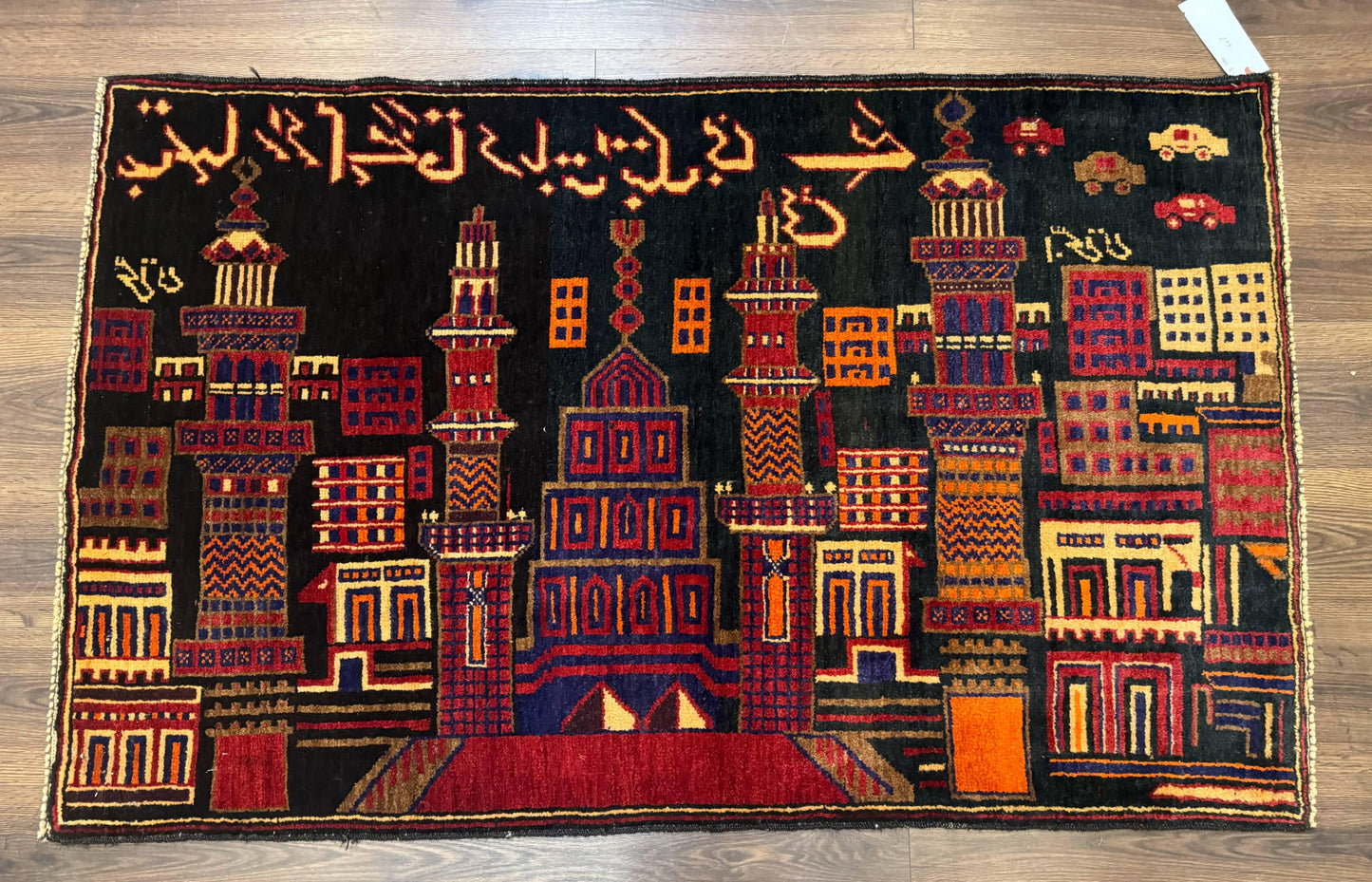Balouch Rug 3x5 City Pictorial Afghan Hand Knotted Wool Area Rug