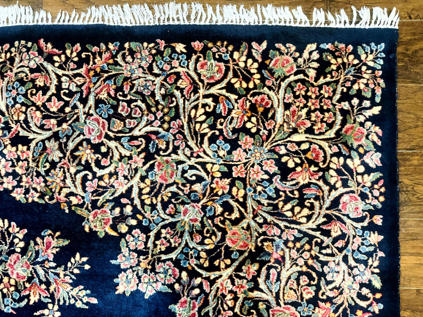 Antique Persian Kerman Rug 10x13 Navy Blue Floral Carpet Fine 270 KPSI