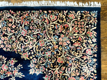 Antique Persian Kerman Rug 10x13 Navy Blue Floral Carpet Fine 270 KPSI