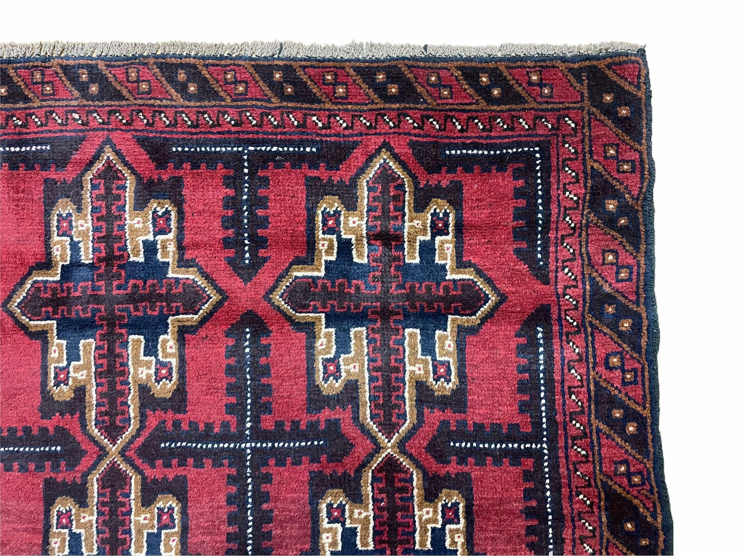 Baluchi Rug 3x5 Vintage Handmade Afghan Tribal Wool Rug Red Beige Blue