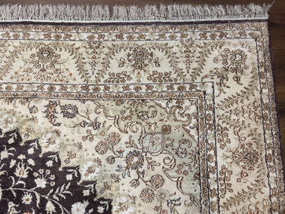 Indian Kashmiri Silk Rug 10x14, Floral Medallion