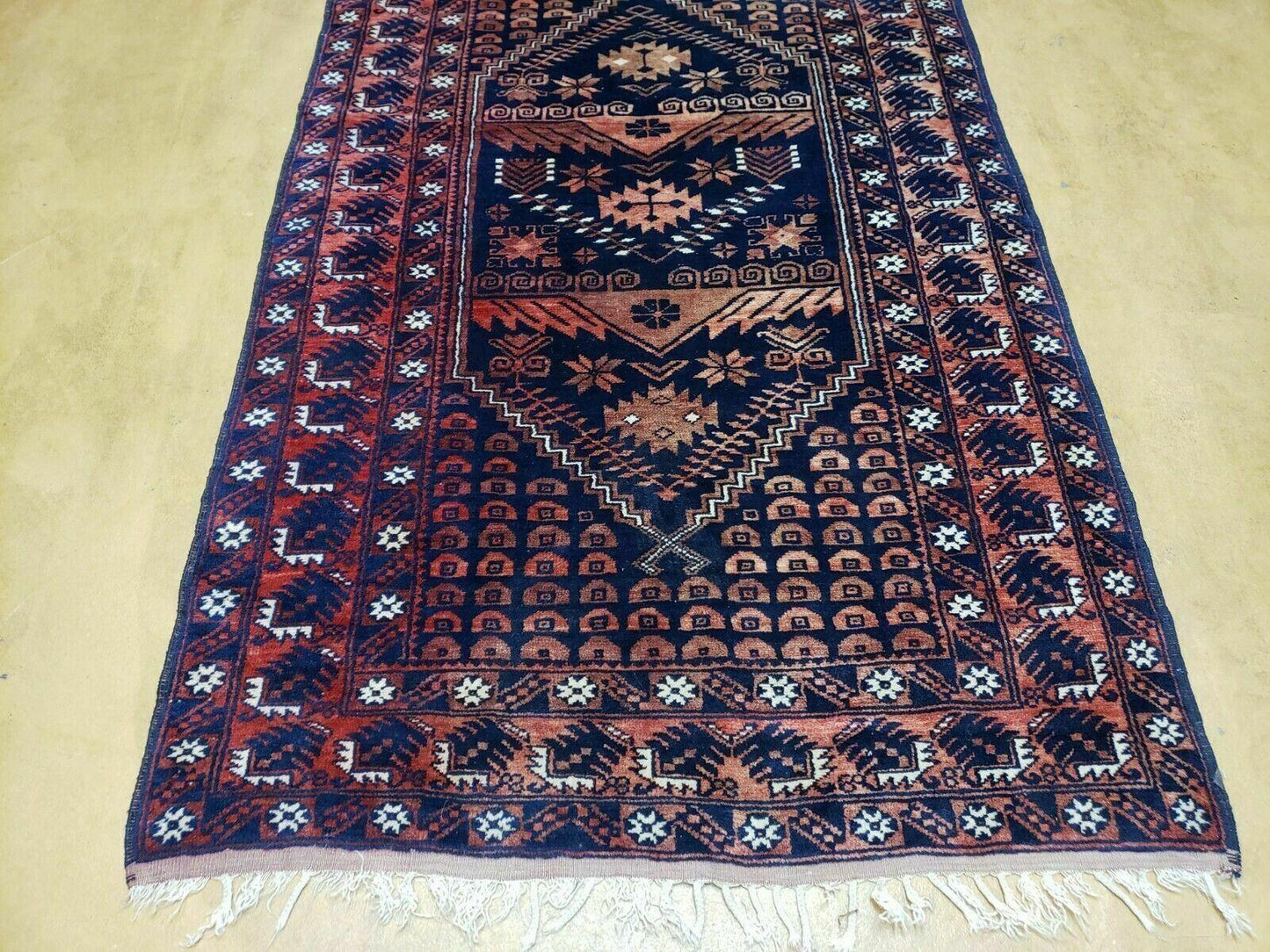 Vintage Balouchi Wool Rug Handmade In Pakistan 3 Foot 4 Inch By 5 Foot 6 Inch
