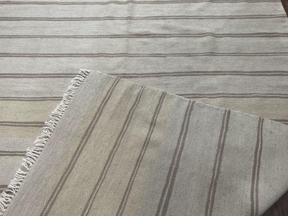 New Turkish Kilim Rug 5x8 Flatweave Wool Carpet Hand Woven Bohemian Contemporary Striped Gray Taupe