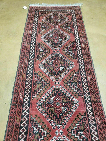 2' 5" X 9' Vintage Handmade Bokhara Red Turkoman Pakistani Wool Runner Rug Organic
