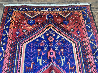 Persian Tribal Rug 5x7 Hand Knotted Wool Vintage Hamadan Nahavand Carpet Geometric Oriental