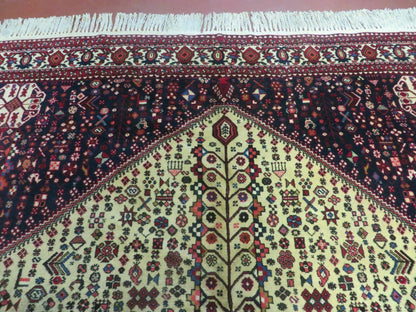 Vintage Indian Floral Wool Rug Hand Knotted 7x10 Ivory Red