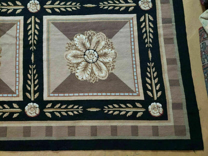 Aubusson Rug Needlepoint Wool 9x12 Handmade Savonnerie Design Vintage