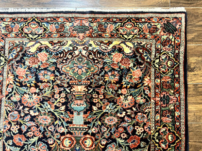 Persian Saoruk Rug 4x5 Navy Blue Red Floral Antique Wool Carpet Handmade
