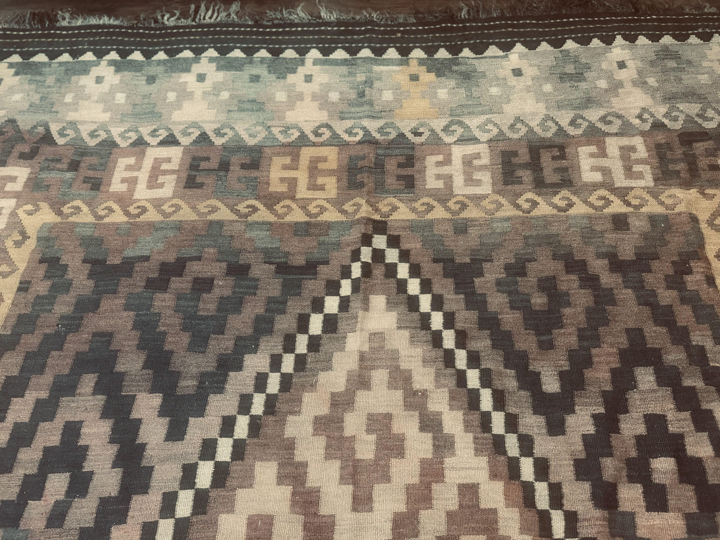 Antique Persian Kilim Rug 9x12 Zarand Handwoven Wool Zigzag Pattern In Earth Tones