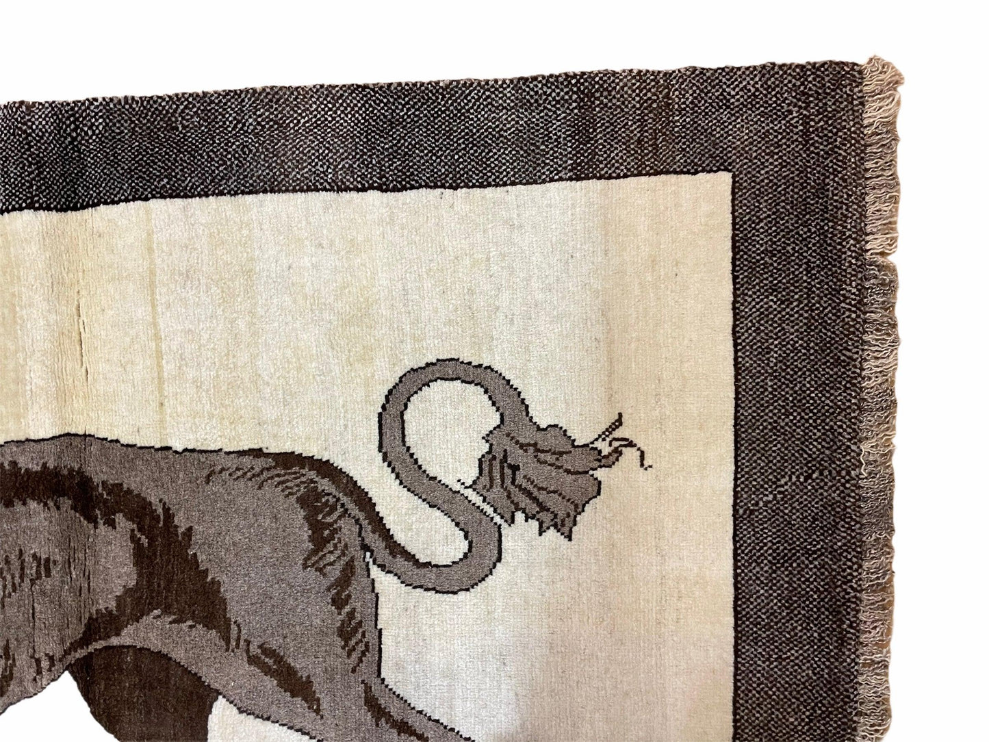 Handmade Lion Rug 3x5 Wool Hand Knotted Brown Beige Vintage Quality