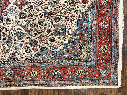 Persian Sarouk Rug 8x12 Hand Knotted Wool Antique Carpet With Cream Red Floral Medallion