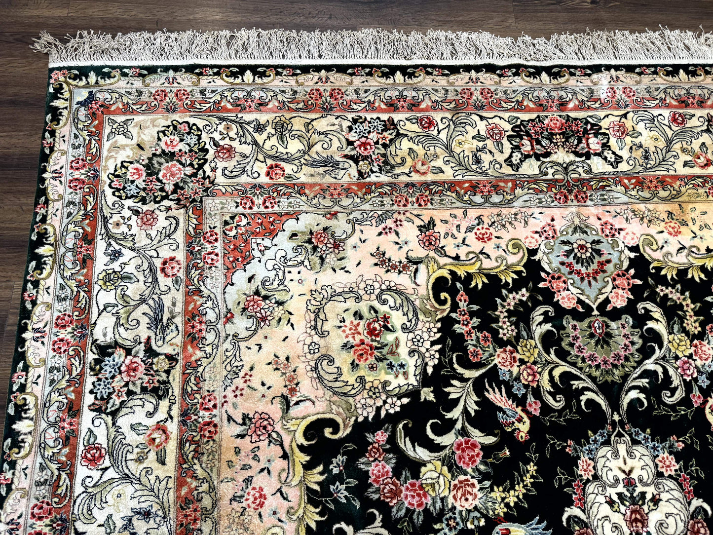 Kashmiri Silk Rug 9x12 Vintage Hand Knotted Carpet For Elegant Interiors