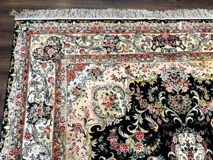 Kashmiri Silk Rug 9x12 Vintage Hand Knotted Carpet For Elegant Interiors