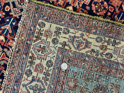 Antique Persian Rug Handmade Wool 5 by 6.7 Feet Navy Blue and Ivory Hamadan Angelas