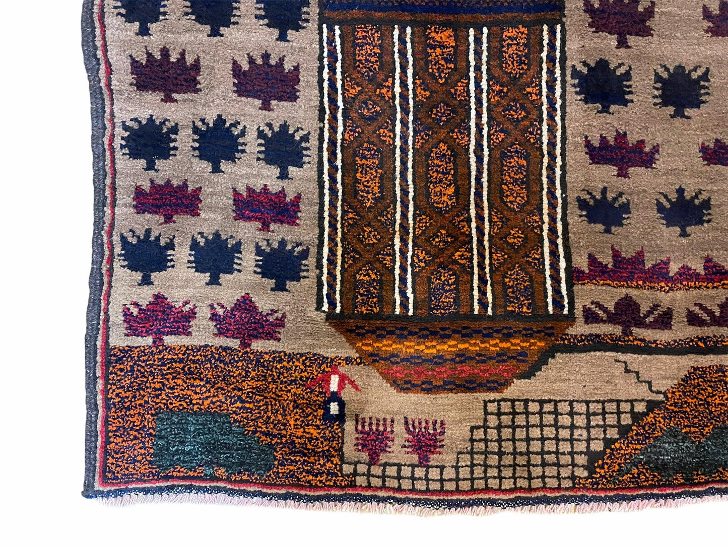 Baluchi Rug Vintage Handmade Wool Afghan Tribal 3 By 4.5 Feet Red Blue Beige