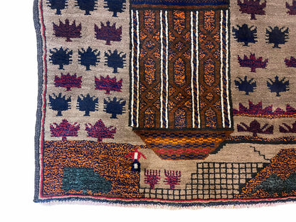 Baluchi Rug Vintage Handmade Wool Afghan Tribal 3 By 4.5 Feet Red Blue Beige