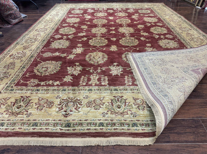 Traditional Wool Oriental Rug 9x13 Power Loomed Burgundy Carpet