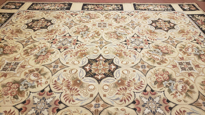 Needlepoint Rug 8x10ft Hand Knotted Wool Aubusson Flower Design Area Rug