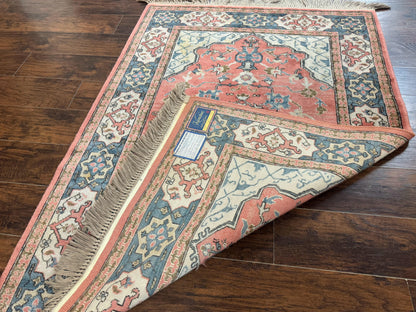 Karastan Rug 4x6 Bergama Design #737, Karastan Area Rug, Vintage Wool Karastan Carpet, Original Collection 700 Series, Salmon Red Light Blue