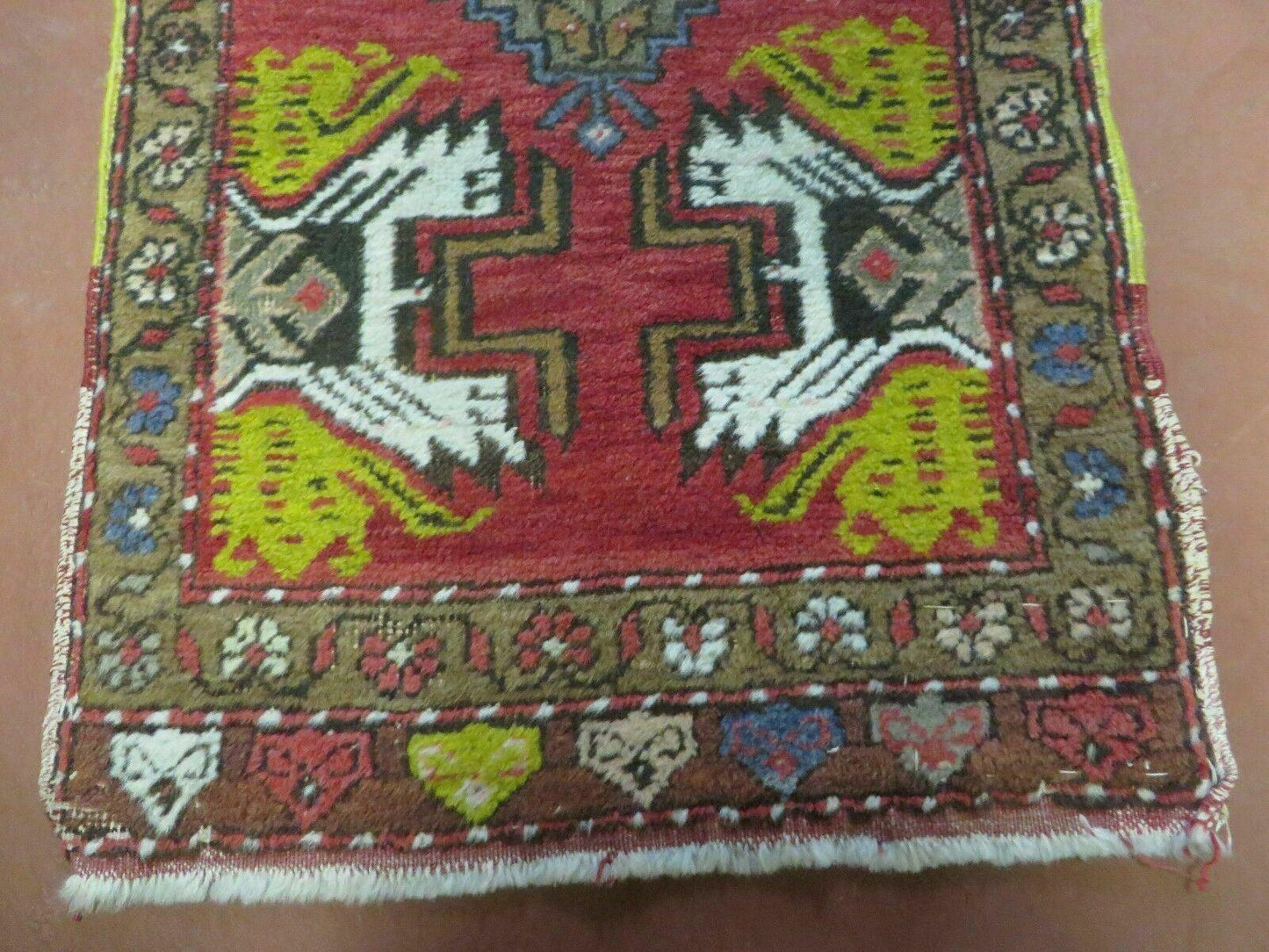 Antique Turkish Oushak Wool Rug Yastik 20 by 38 Inches Handmade