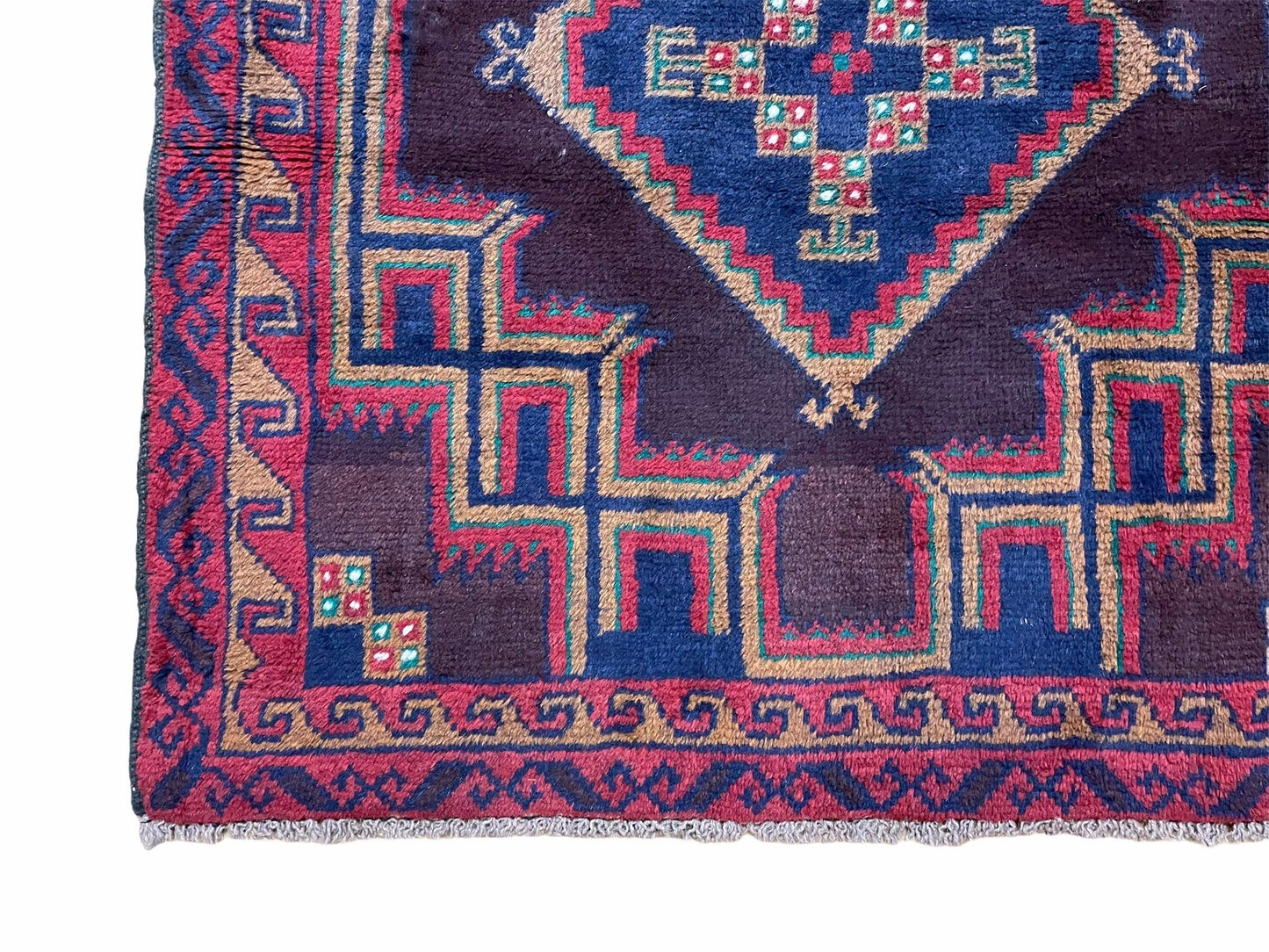 Balouchi Wool Rug Vintage Handmade Afghan Tribal Geometric 2ft11in By 4ft6in