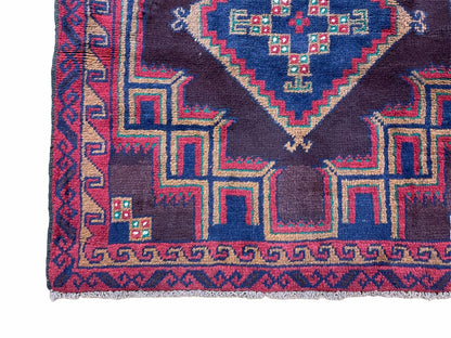 Balouchi Wool Rug Vintage Handmade Afghan Tribal Geometric 2ft11in By 4ft6in
