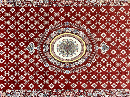 Pakistani Rug 6x9, European Aubusson Design, Wool Handmade Vintage Carpet, Dark Red, 6 x 9 Medium Sized Rug