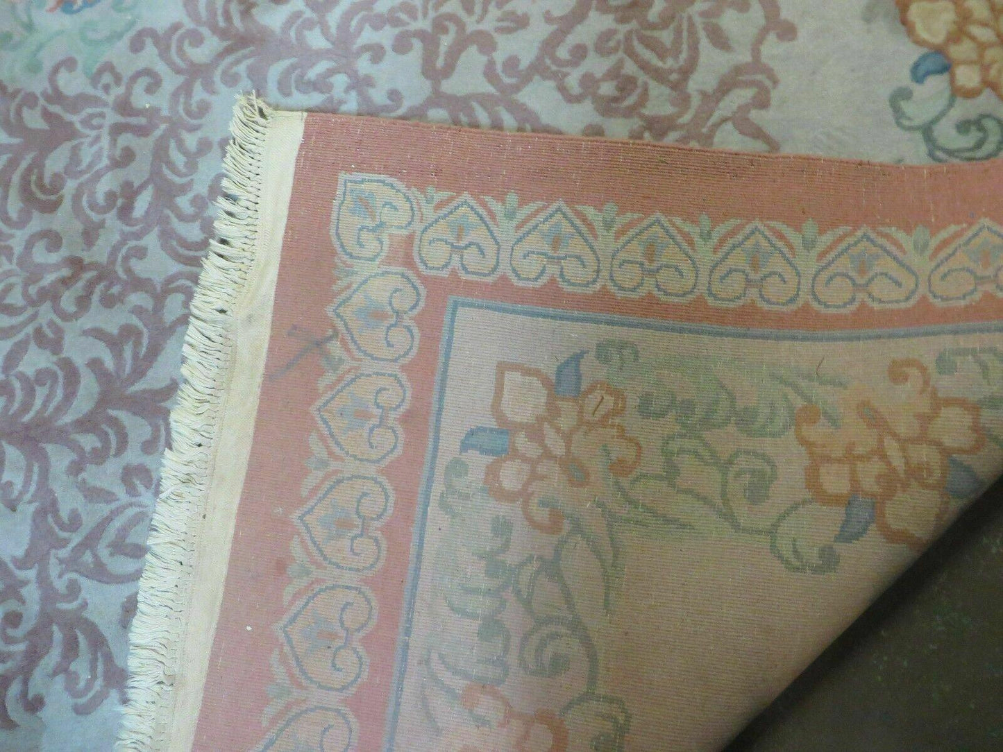 Vintage Handmade Chinese Wool Rug Floral Design 9 by 12 Feet