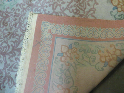 Vintage Handmade Chinese Wool Rug Floral Design 9 by 12 Feet