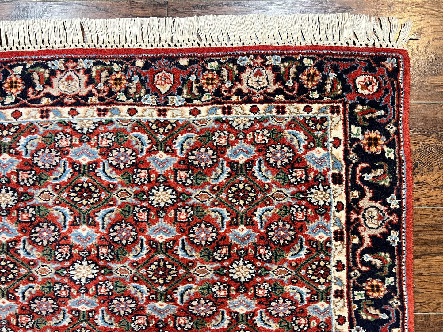 Indo Persian Rug 3x5, Red and Navy Blue, Wool Vintage Handmade Small Carpet 3 x 5 ft, Herati Pattern, Bidjar Rug